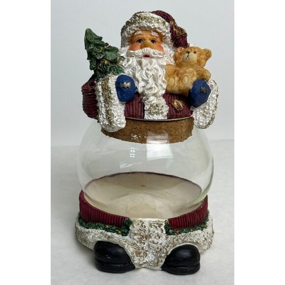 Santa Claus Glass Candy Dish 6" Removable Lid Holiday Hand-Painted Container - Picture 2 of 11